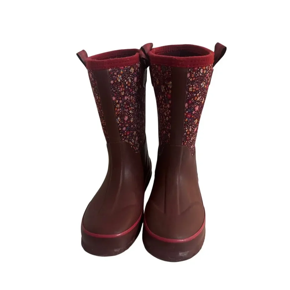 Lands End Burgundy Floral Youth/Adolescent Weather Boots Size 3